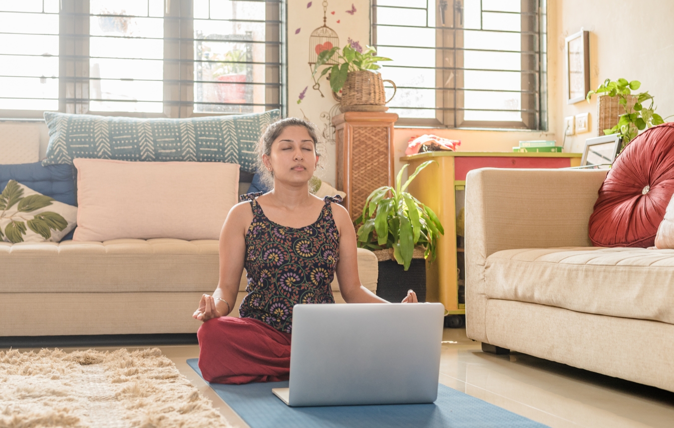 Student Learning Beginner Pranayama Techniques During Online Breathwork Course from Rishikesh India