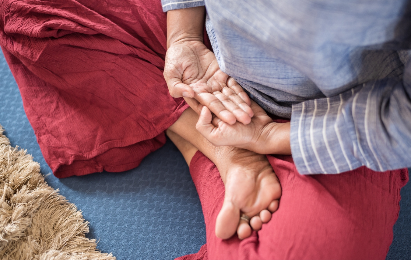 Intermediate pranayama student practicing breath retention during online breathwork training