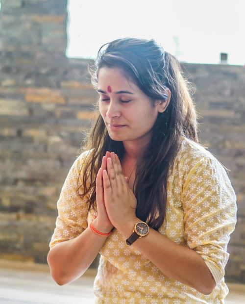 Monika Ji Teaching Meditation, Pranayama and Prenatal Yoga in Rishikesh