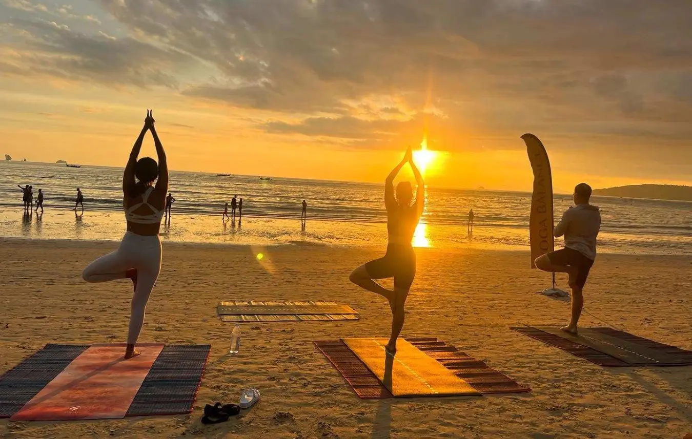 Beach yoga session during 3 Day Yoga Retreat in Goa